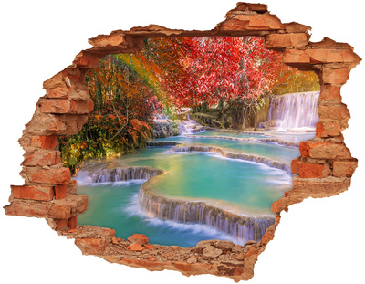 3D wall hole Tropical waterfall in autumn colors