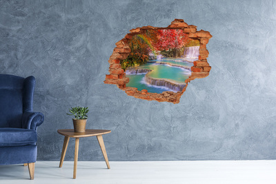 3D wall hole Tropical waterfall in autumn colors