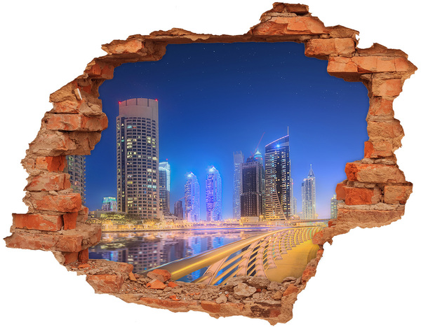 Hole wall sticker Modern city at night