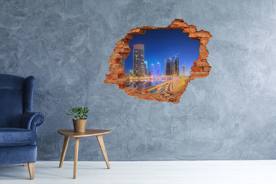 Hole wall sticker Modern city at night