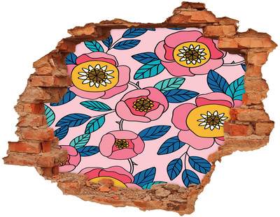 Hole in the wall sticker Pink flowers