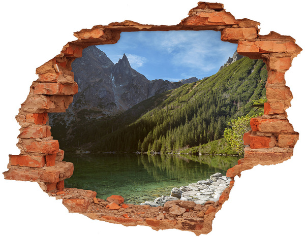 Hole wall sticker Mountain lake in the valley
