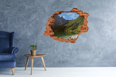Hole wall sticker Mountain lake in the valley