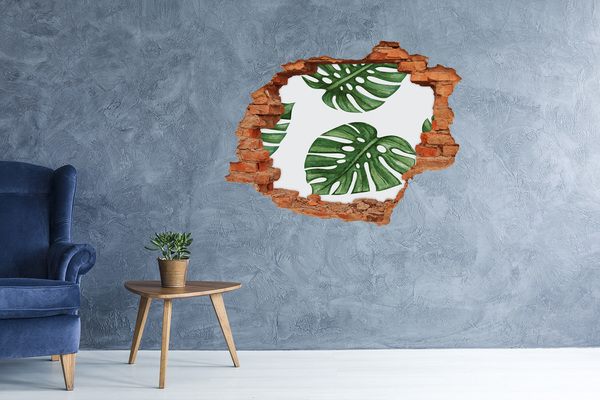 Hole in the wall sticker Green leaves in concrete