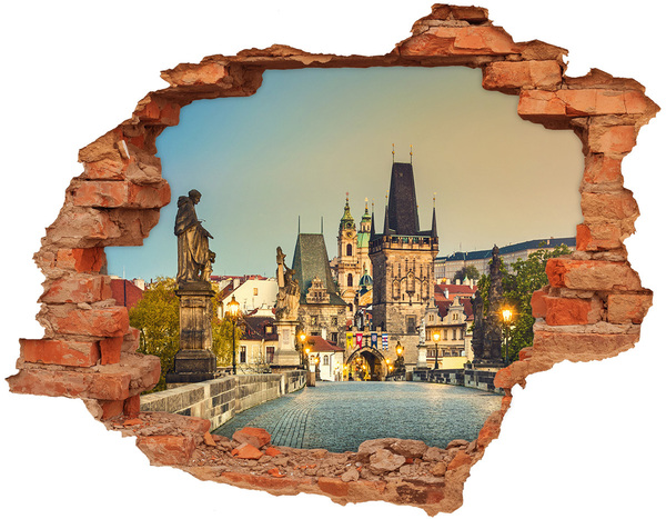 Hole in the wall sticker Prague in the light of sunset