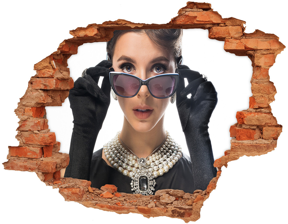 Hole in the wall decal Woman with glasses