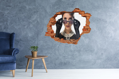 Hole in the wall decal Woman with glasses