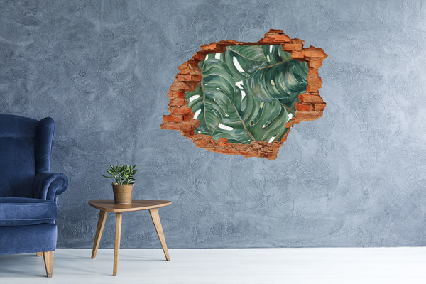 Hole in the wall decal Green leaves in concrete