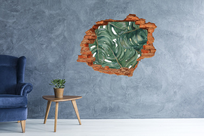 Hole in the wall decal Green leaves in concrete