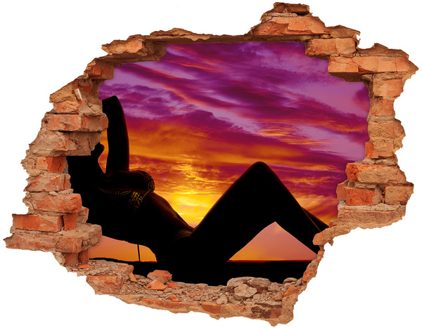 3D wall hole wallpaper A woman's silhouette