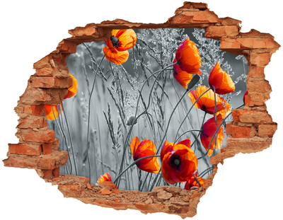 3D wall hole wallpaper Flowers in concrete