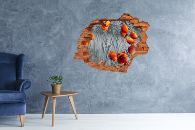 3D wall hole wallpaper Flowers in concrete