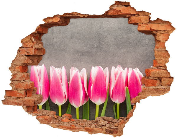 Hole in the wall sticker Pink tulips