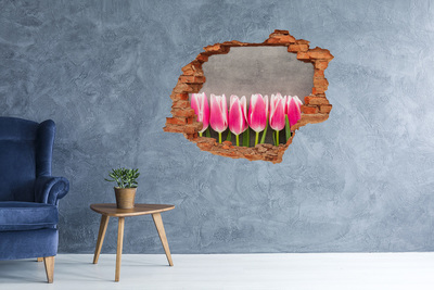 Hole in the wall sticker Pink tulips