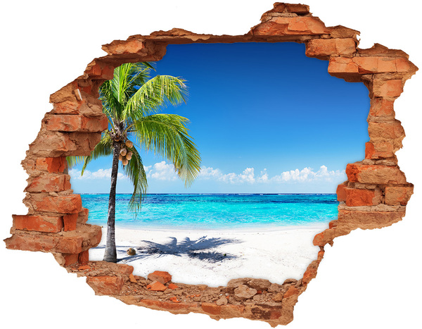 3D wall hole Tropical beach with palm trees