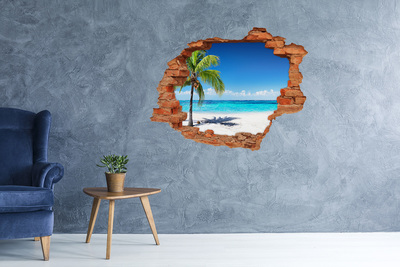 3D wall hole Tropical beach with palm trees