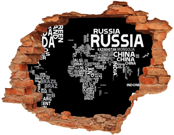 Hole wall sticker World map in a hole in the wall