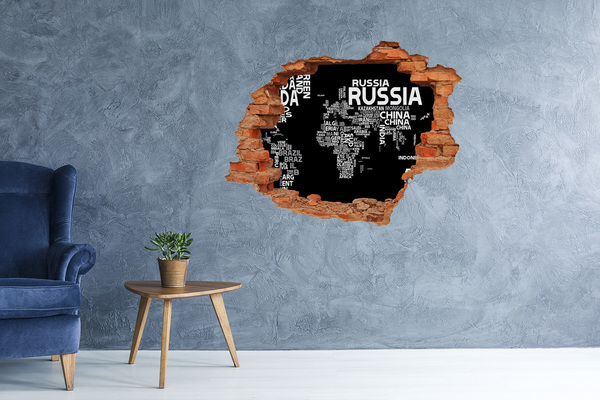 Hole wall sticker World map in a hole in the wall
