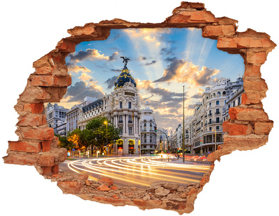 3D wall hole wallpaper The charm of Madrid at sunset