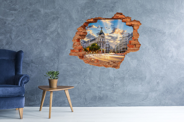 3D wall hole wallpaper The charm of Madrid at sunset