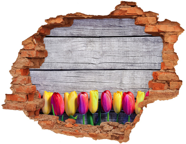 Hole in the wall decal Tulips on wood