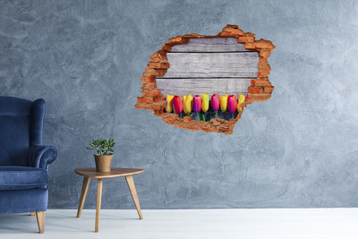 Hole in the wall decal Tulips on wood