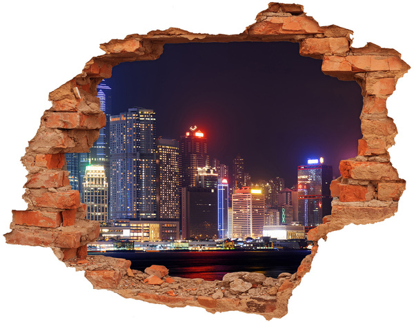 Hole in the wall decal Night panorama of the city