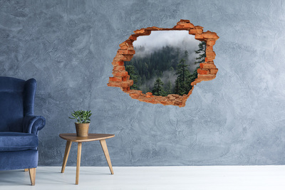 Hole in the wall sticker Green forest in the clouds