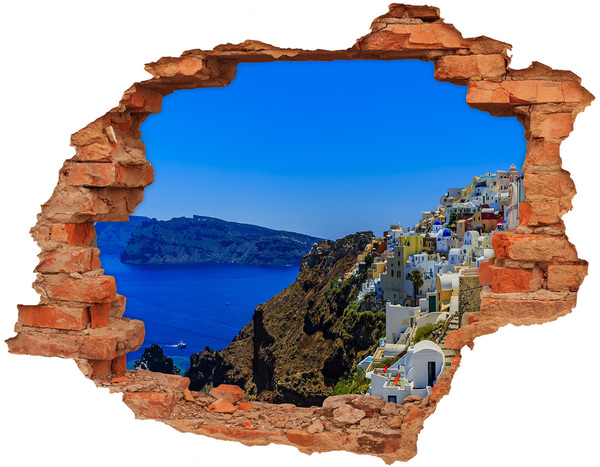 3D wall hole wallpaper Santorini in the sunlight