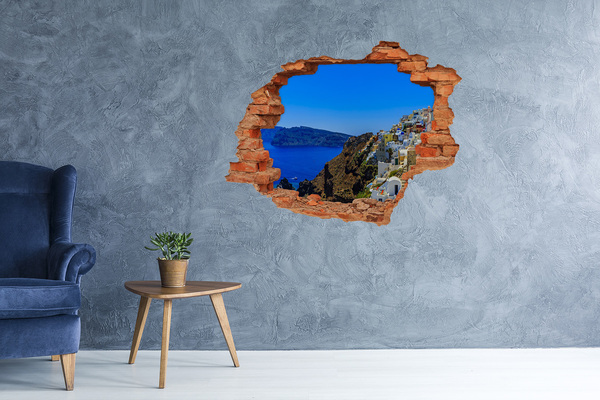 3D wall hole wallpaper Santorini in the sunlight