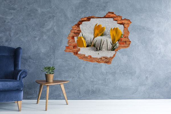 3D wall hole wallpaper Crocuses in the snow