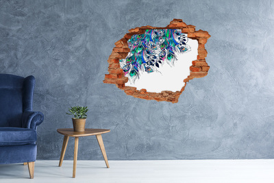 Hole in the wall decal Colorful feathers in a hole in the wall