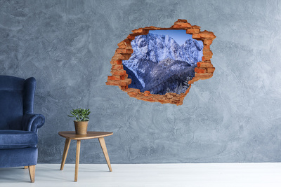 3D wall hole wallpaper Mountain landscape in winter scenery