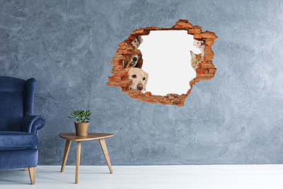 3D wall hole wallpaper Dogs and cats