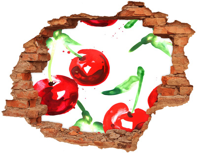 Hole wall sticker Red Cherries in a Hole in the Wall