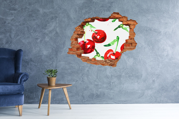 Hole wall sticker Red Cherries in a Hole in the Wall