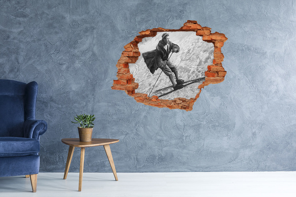 3D wall hole Retro-style winter skier