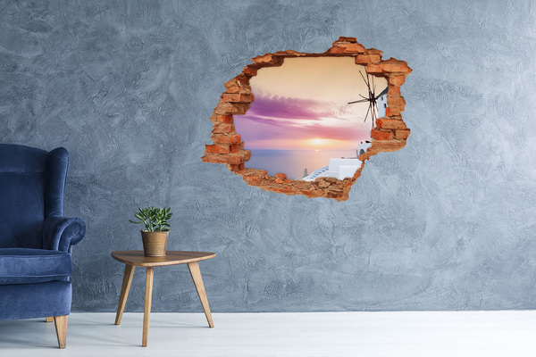 Hole wall sticker View of the Greek island