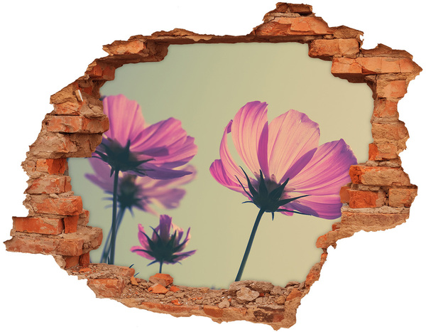 3D wall hole wallpaper Pink flowers