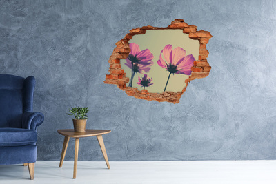 3D wall hole wallpaper Flowers through a hole in the wall