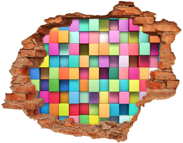3D wall hole wallpaper Colorful blocks in a hole in the wall