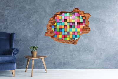 3D wall hole wallpaper Colorful blocks in a hole in the wall