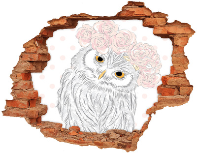3D wall hole wallpaper Owl with roses