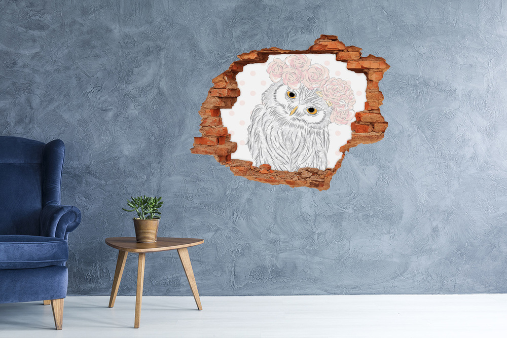 3D wall hole wallpaper Owl in a wreath