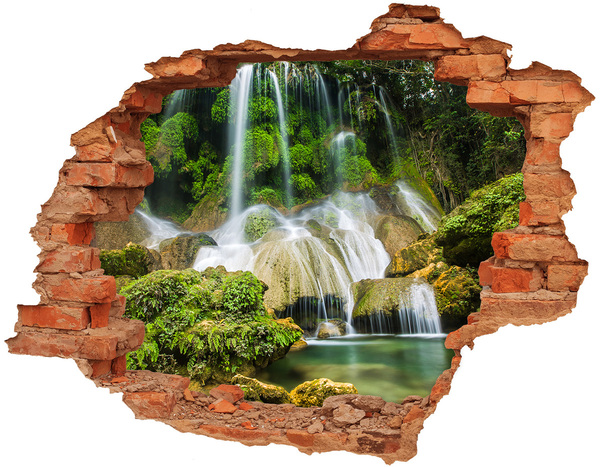 Hole wall sticker Waterfall in the jungle