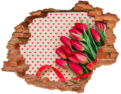 Hole in the wall decal Heart tulips