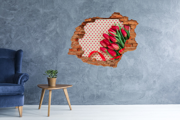 Hole in the wall decal Heart tulips