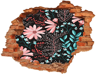 Hole in the wall sticker Floral pattern on a black background