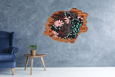 Hole in the wall sticker Spring flowers brick