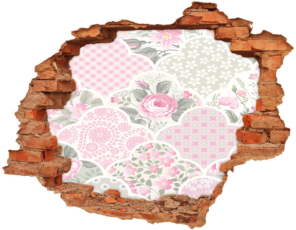 3D wall hole wallpaper Roses and ornaments